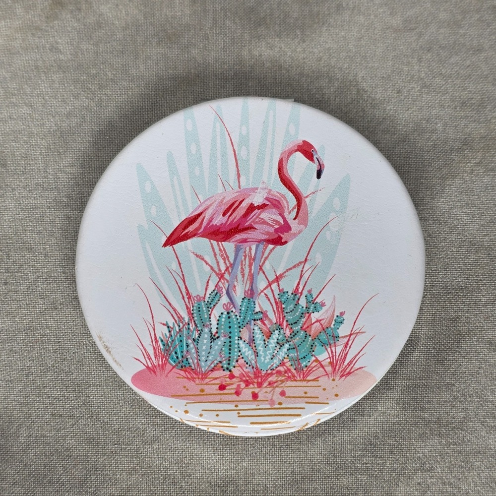 Pink Flamingo Compact Mirror Purse Size Vanity Double Mirror
